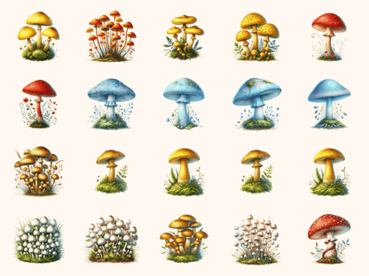 Mushroom Meadows Clipart All Bundles Clipart Line Art - WondersArtist