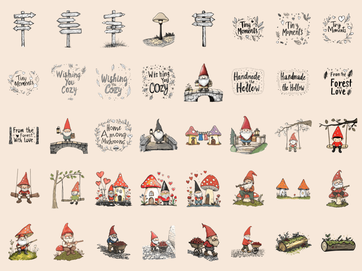Mushroom Village Cardmaking Clipart All Bundles Cardmaking Clipart - WondersArtist