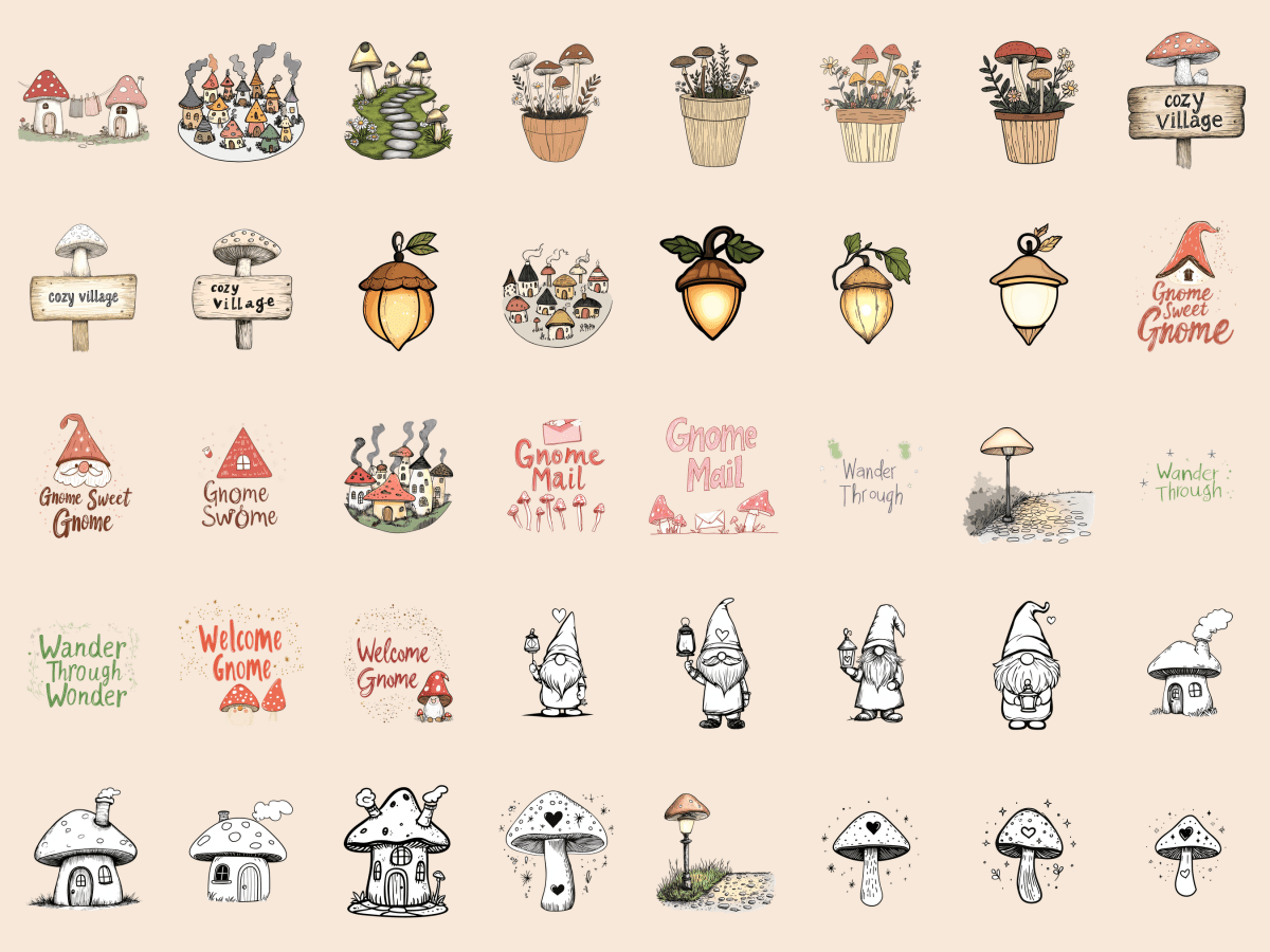 Mushroom Village Cardmaking Clipart All Bundles Cardmaking Clipart - WondersArtist