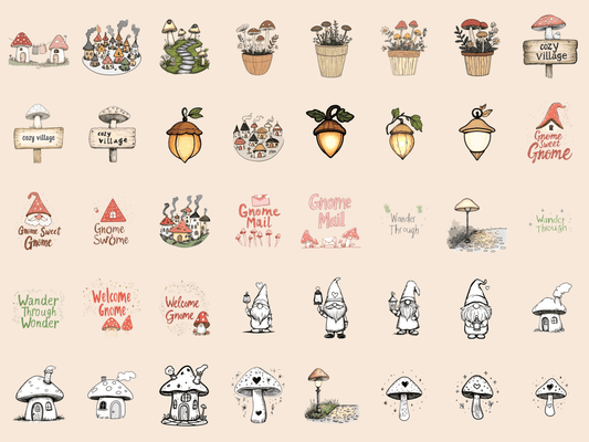 Mushroom Village Cardmaking Clipart