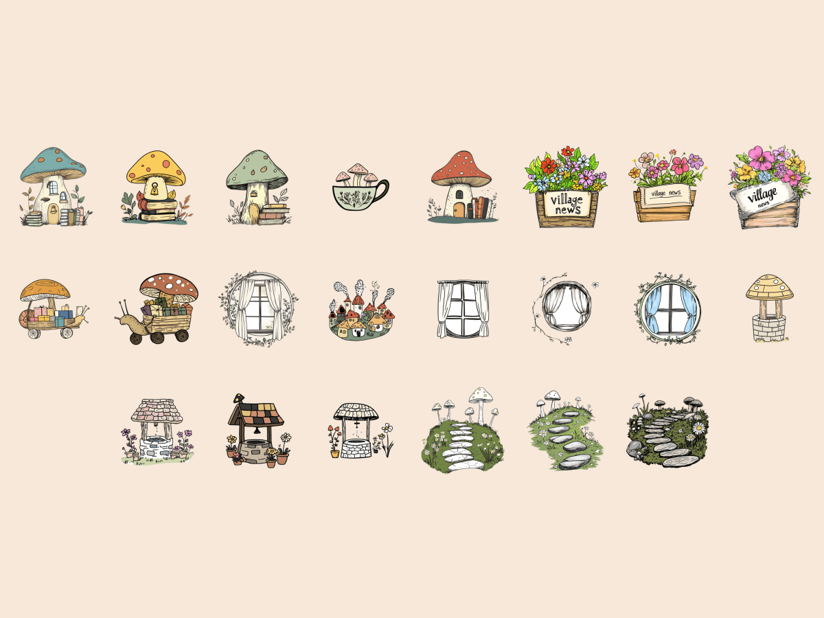 Mushroom Village Cardmaking Clipart All Bundles Cardmaking Clipart - WondersArtist