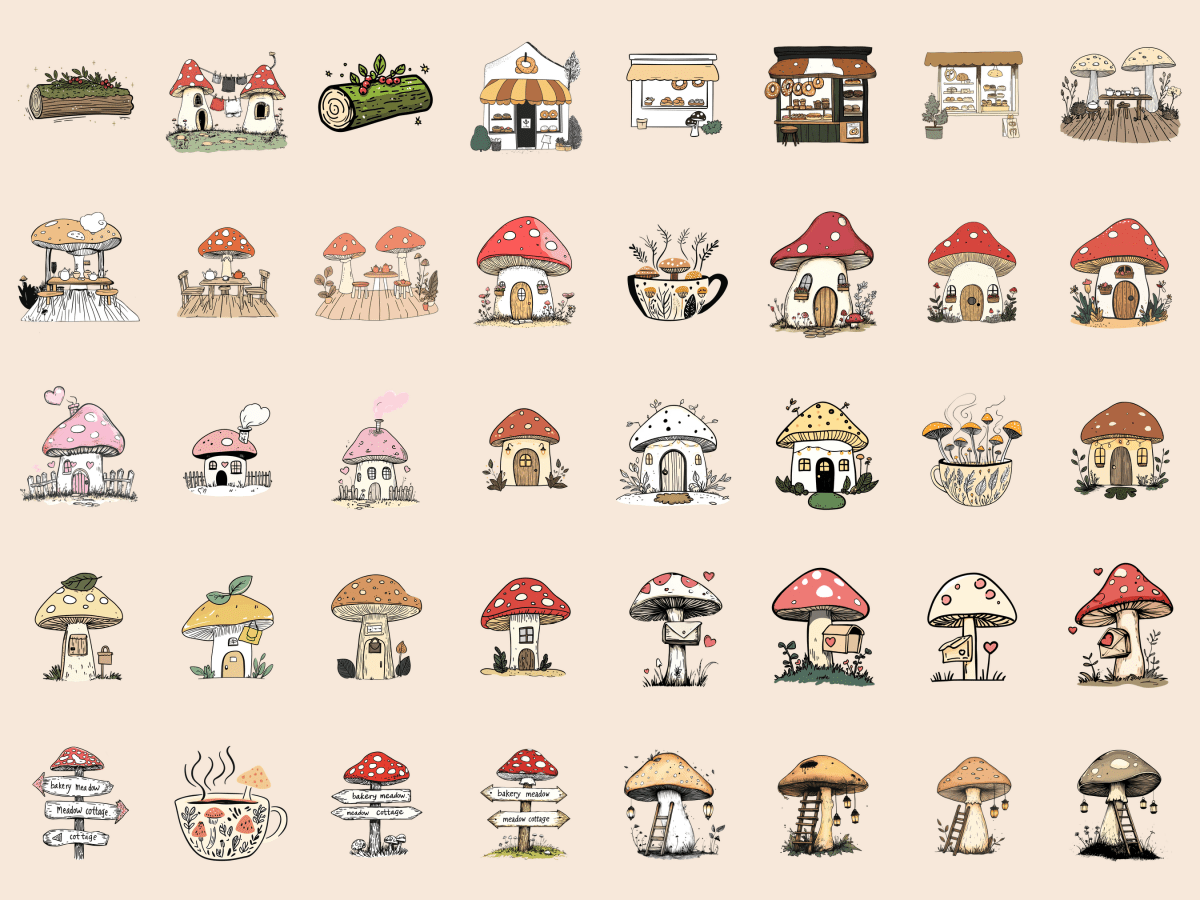 Mushroom Village Cardmaking Clipart All Bundles Cardmaking Clipart - WondersArtist