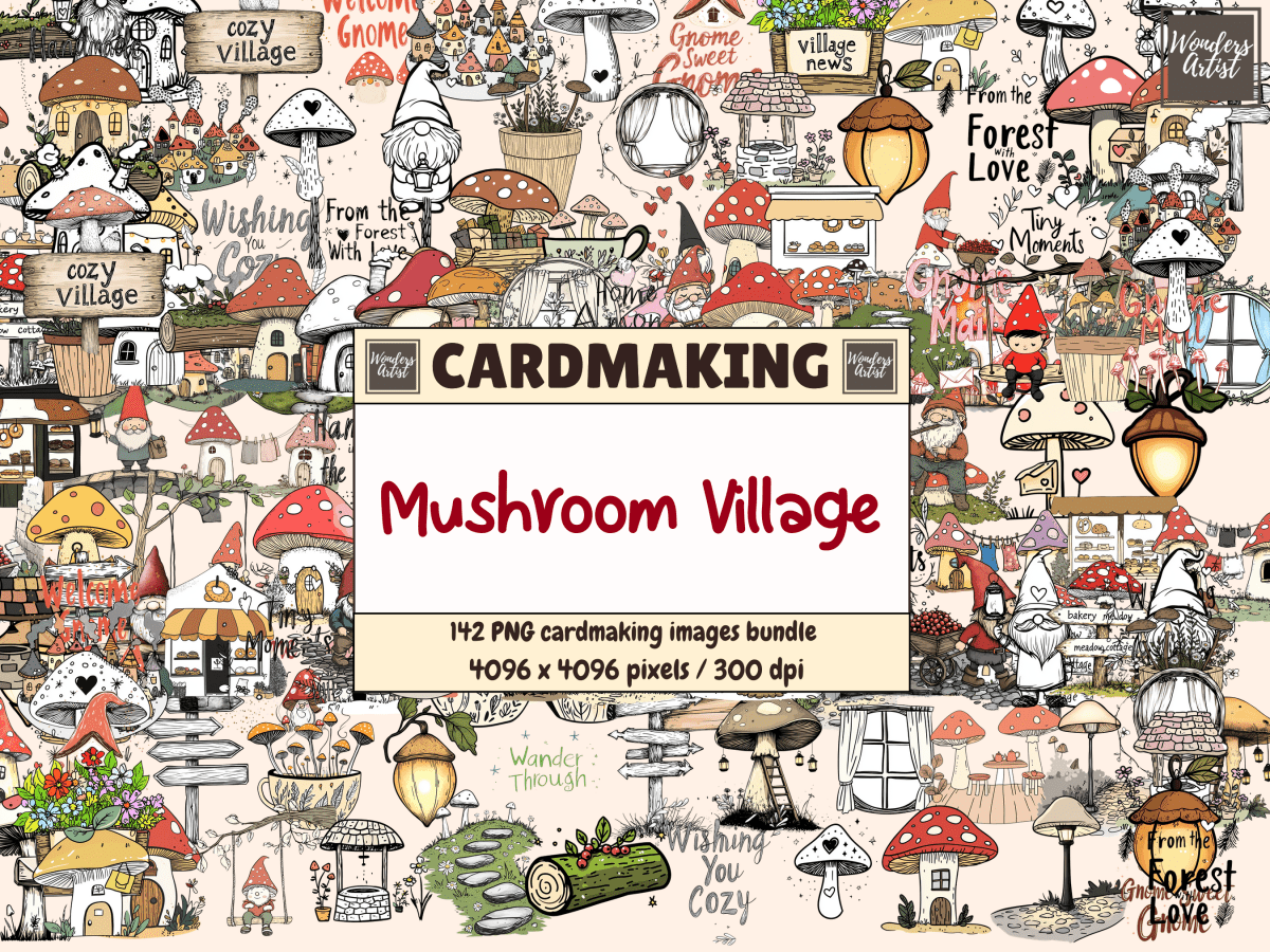 Mushroom Village Cardmaking Clipart All Bundles Cardmaking Clipart - WondersArtist