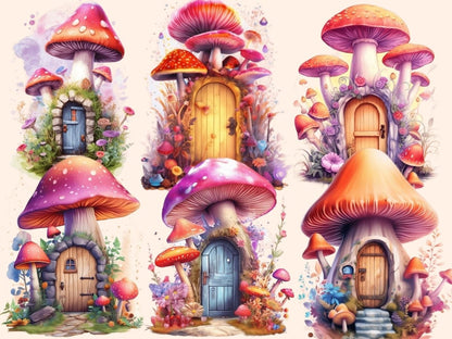 Mushrooms Fairy Doors Watercolor Clipart fairy door clipart - Wonders Artist