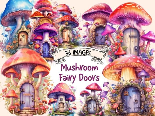 Mushrooms Fairy Doors Watercolor Clipart fairy door clipart - Wonders Artist