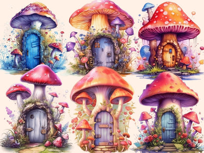 Mushrooms Fairy Doors Watercolor Clipart fairy door clipart - Wonders Artist