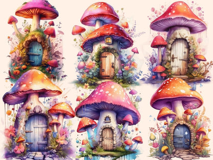 Mushrooms Fairy Doors Watercolor Clipart fairy door clipart - Wonders Artist
