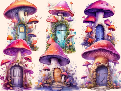 Mushrooms Fairy Doors Watercolor Clipart fairy door clipart - Wonders Artist