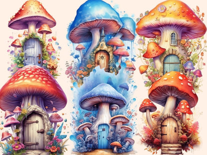 Mushrooms Fairy Doors Watercolor Clipart fairy door clipart - Wonders Artist