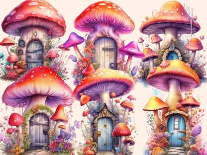 Mushrooms Fairy Doors Watercolor Clipart fairy door clipart - Wonders Artist