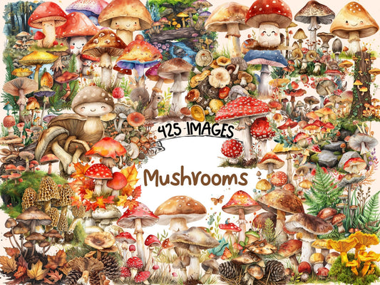 Mushrooms Watercolor Clipart - High - Quality Instant Digital Download for Creative Projects