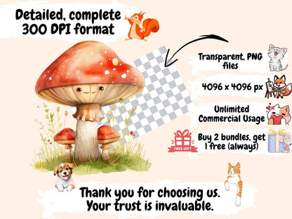 Mushrooms Watercolor Clipart fairy toadstool - Wonders Artist