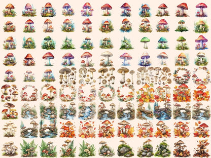 Mushrooms Watercolor Clipart fairy toadstool - Wonders Artist