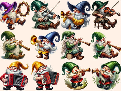 Musical Instrument Gnomes Clipart Festive Gnome PNG - Wonders Artist