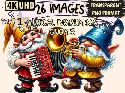 Musical Instrument Gnomes Clipart Festive Gnome PNG - Wonders Artist