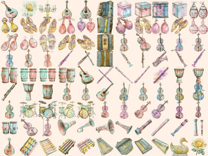 Musical Instruments Watercolor Clipart instrument digital - Wonders Artist