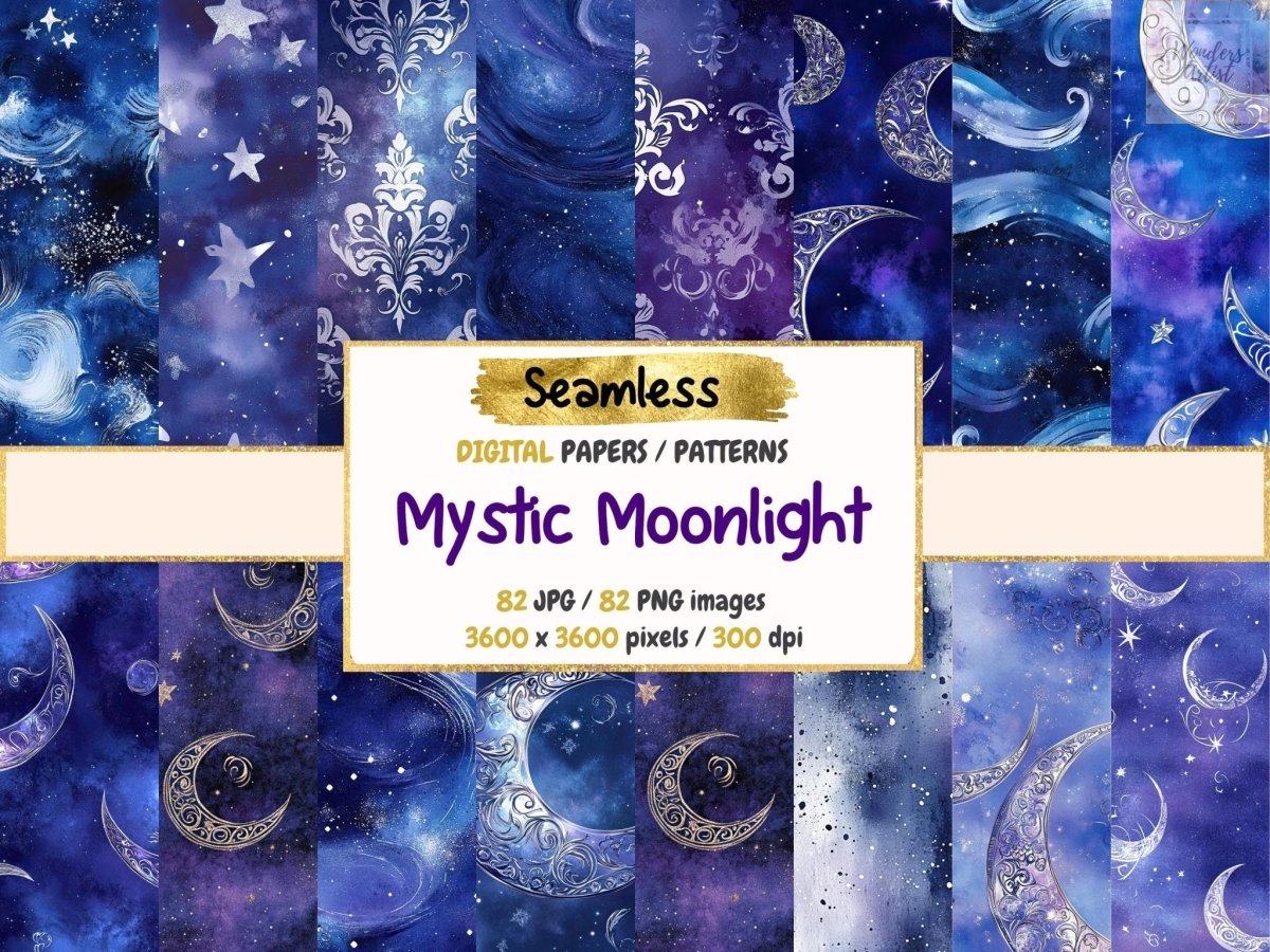 Mystic Moonlight Seamless Digital Paper Celestial Moonlight - Wonders Artist