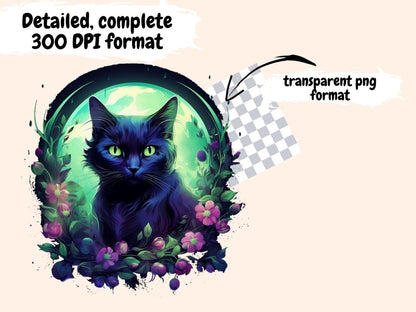 Mystical Cats Watercolor Clipart black cat clipart - Wonders Artist