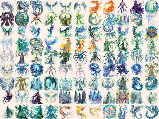 神秘的な生き物の水彩クリップアート