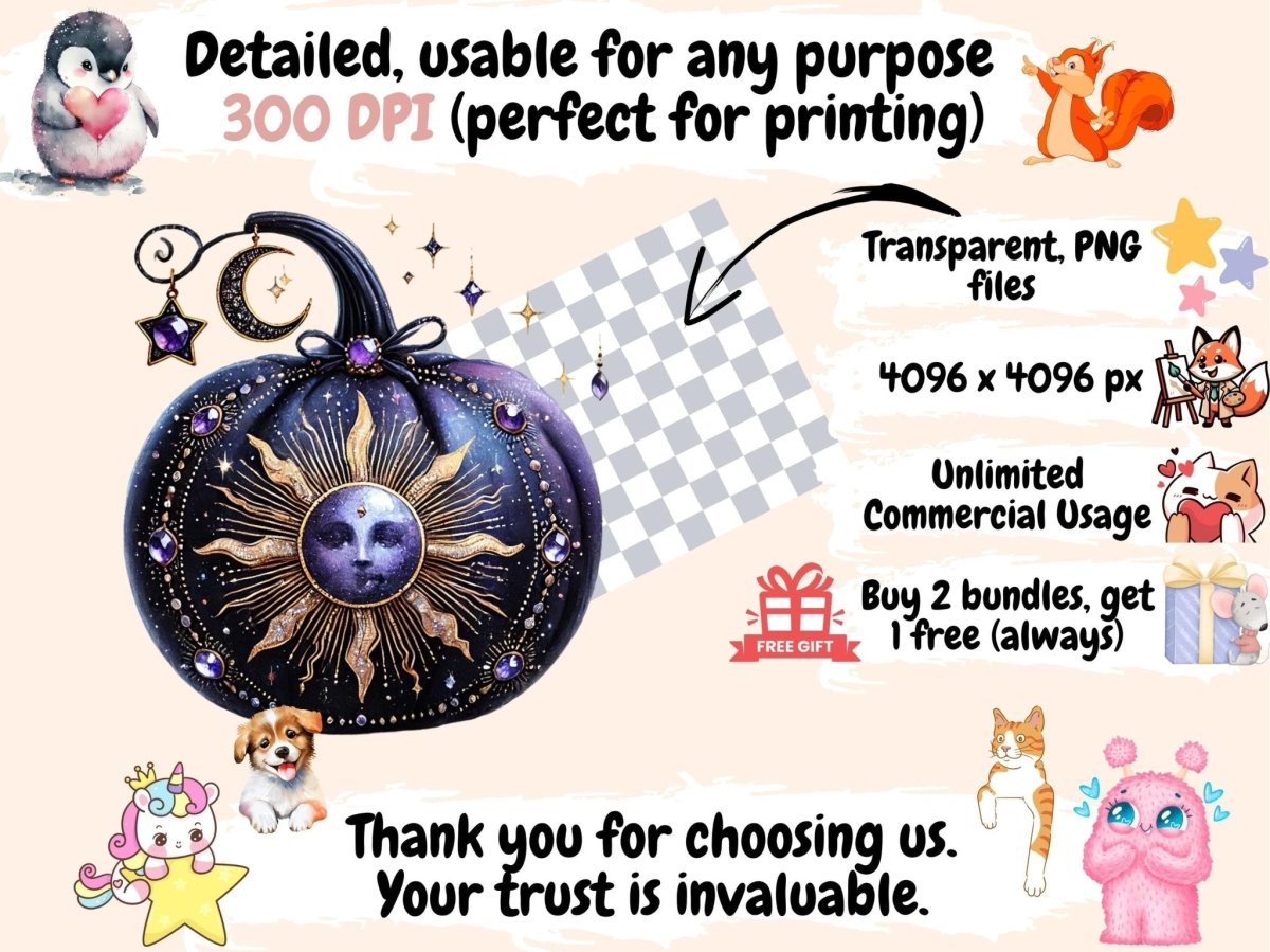 Mystical Moon Pumpkins Clipart Celestial Pumpkins - Wonders Artist