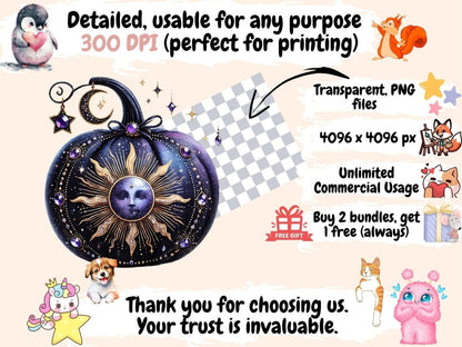 Mystical Moon Pumpkins Clipart Celestial Pumpkins - Wonders Artist