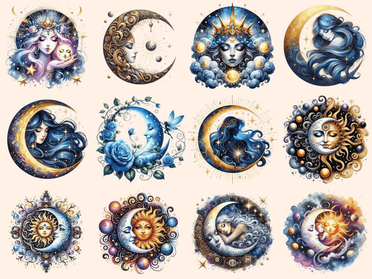 Mystical Moons Clipart autopost Cute moon art Digital moon art - WondersArtist
