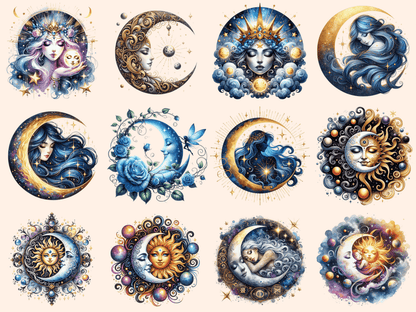 Mystical Moons Clipart autopost Cute moon art Digital moon art - WondersArtist