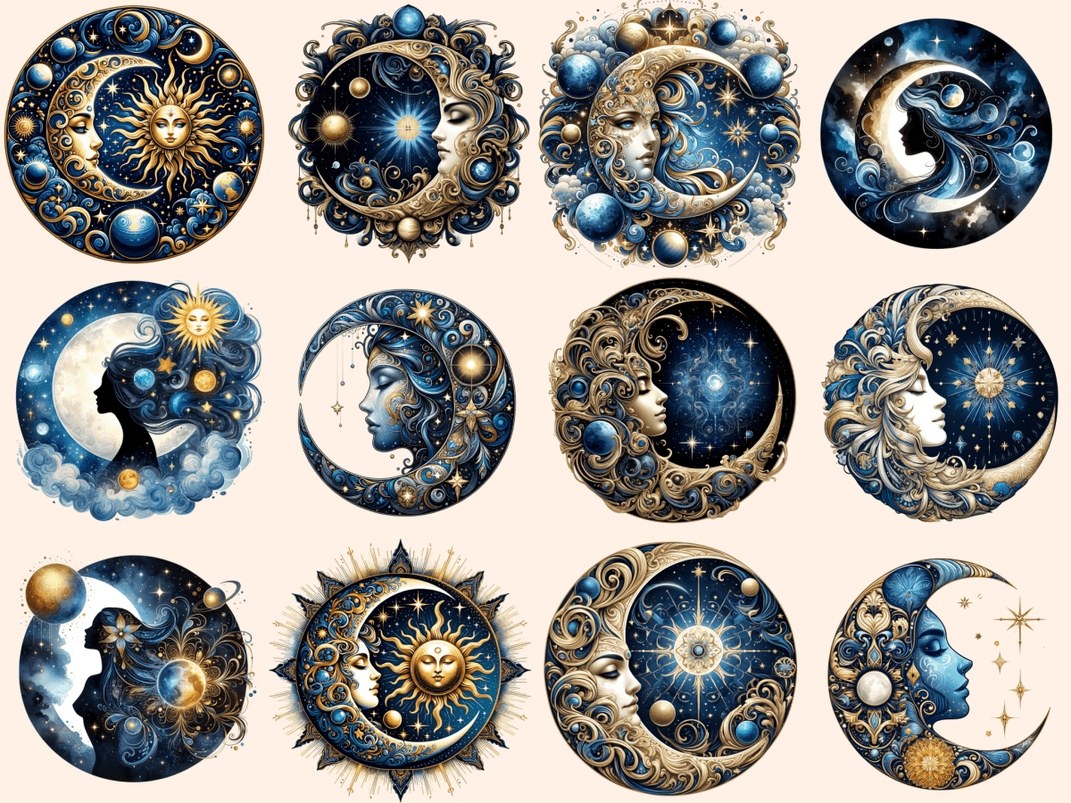 Mystical Moons Clipart autopost Cute moon art Digital moon art - WondersArtist