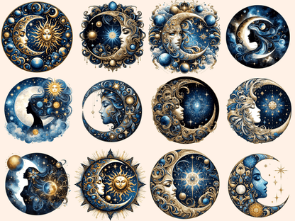 Mystical Moons Clipart autopost Cute moon art Digital moon art - WondersArtist