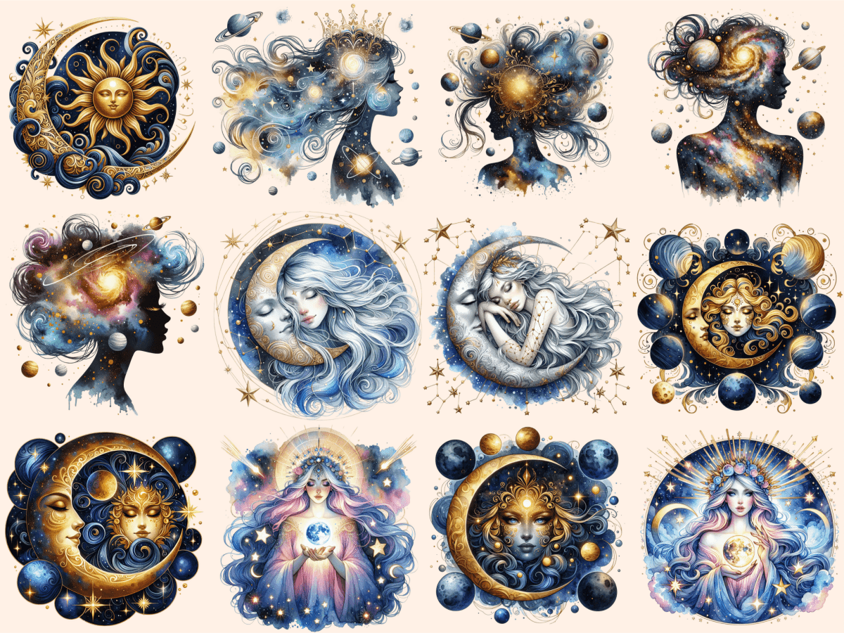 Mystical Moons Clipart autopost Cute moon art Digital moon art - WondersArtist