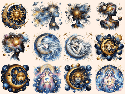 Mystical Moons Clipart autopost Cute moon art Digital moon art - WondersArtist