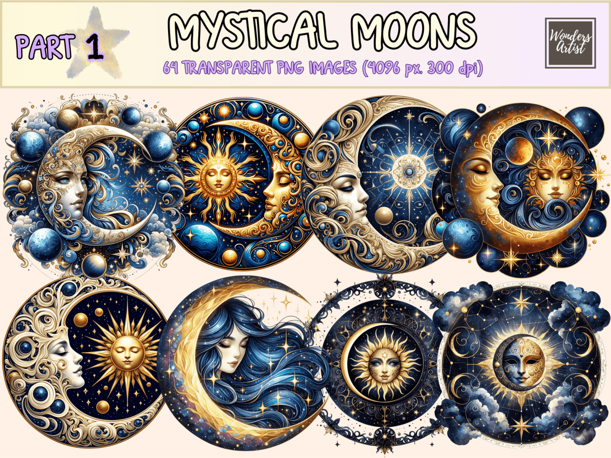 Mystical Moons Clipart autopost Cute moon art Digital moon art - WondersArtist
