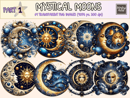 Mystical Moons Clipart autopost Cute moon art Digital moon art - WondersArtist