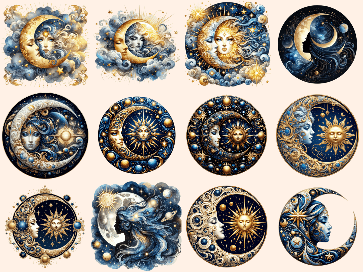 Mystical Moons Clipart autopost Cute moon art Digital moon art - WondersArtist