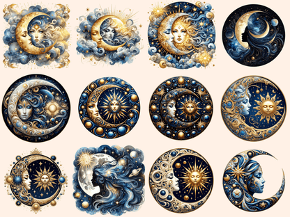 Mystical Moons Clipart autopost Cute moon art Digital moon art - WondersArtist