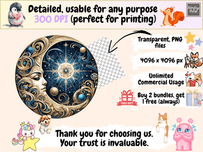 Mystical Moons Clipart autopost Cute moon art Digital moon art - WondersArtist