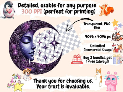 Mystical Moons (P11) Clipart CELESTIAL MOON PNG - Wonders Artist