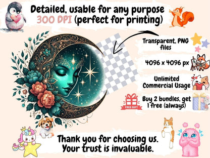 Mystical Moons (P12) Clipart Celestial Moons - Wonders Artist