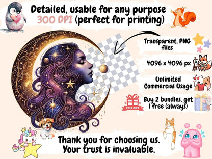 Mystical Moons (P2) Clipart Celestial Moons - Wonders Artist