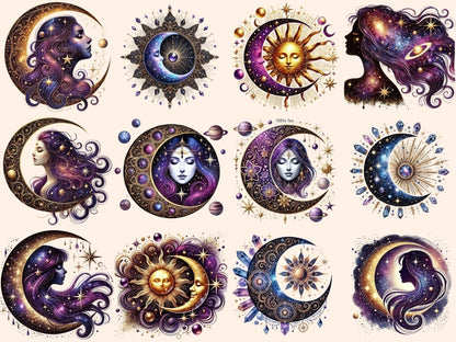 Mystical Moons (P2) Clipart Celestial Moons - Wonders Artist