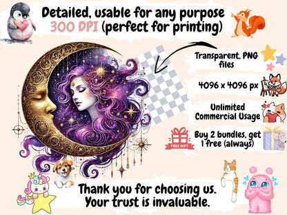 Mystical Moons (P4) Clipart Celestial Moons - Wonders Artist