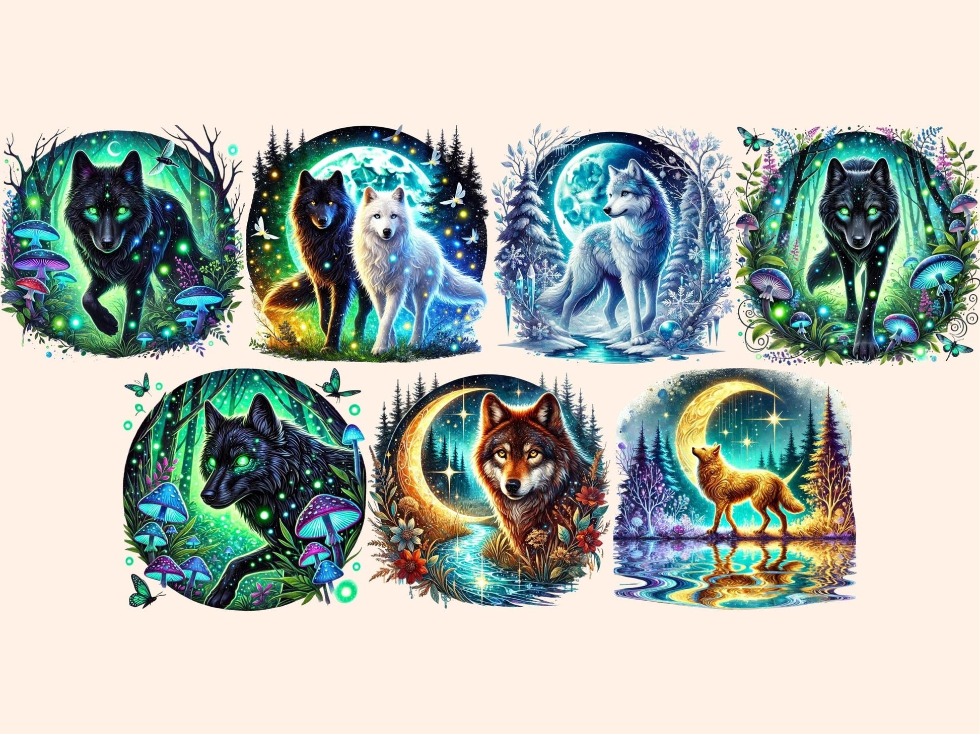 Mystical Wolves Clipart - High - Quality Instant Digital Download for Creative Projects