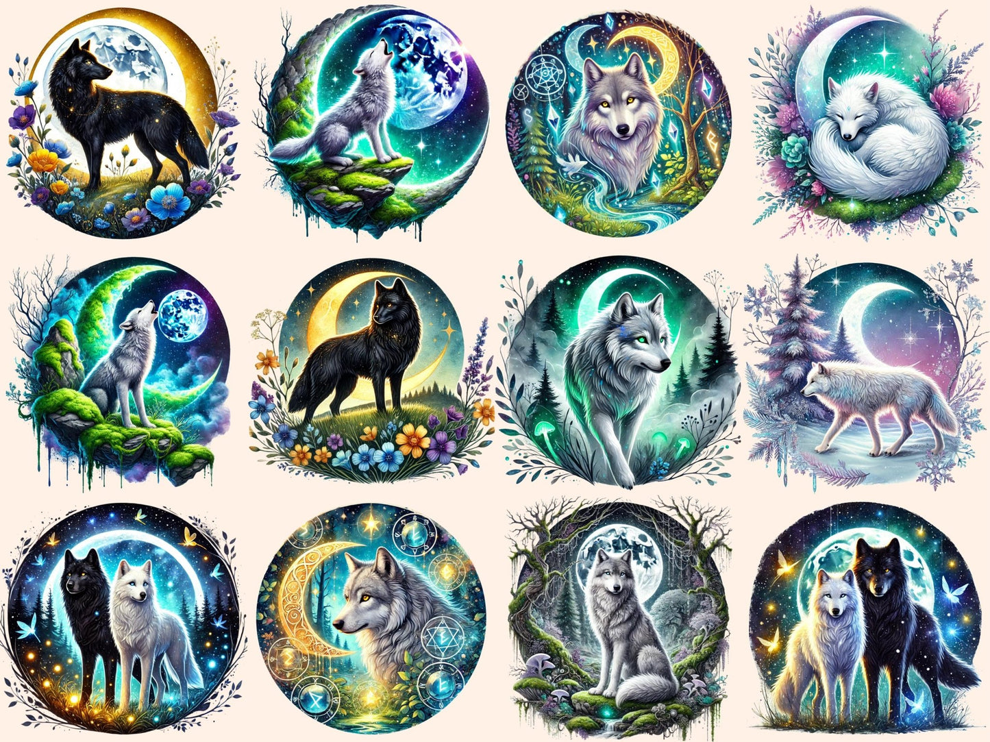 Mystical Wolves Clipart - High - Quality Instant Digital Download for Creative Projects