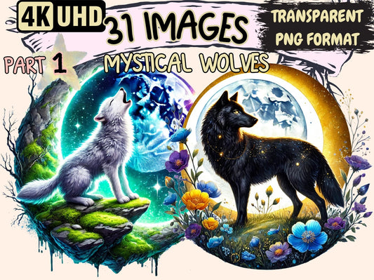 Mystical Wolves Clipart - High - Quality Instant Digital Download for Creative Projects