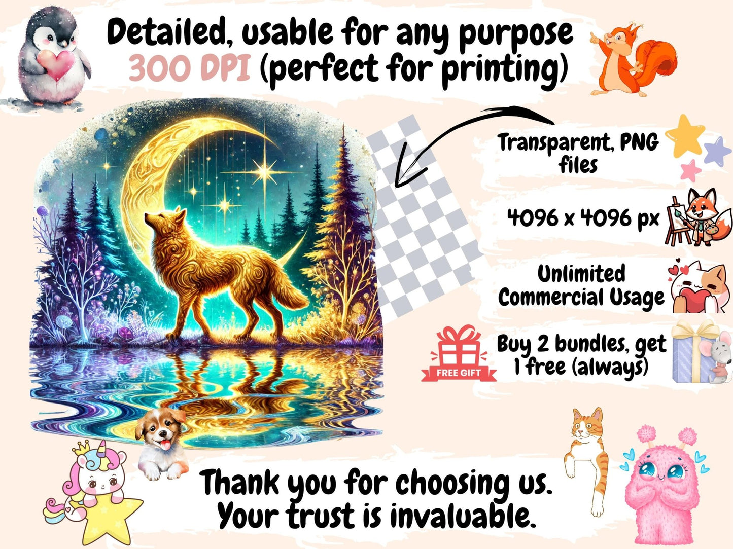 Mystical Wolves Clipart - High - Quality Instant Digital Download for Creative Projects