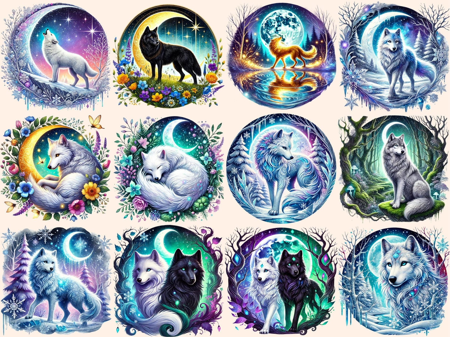 Mystical Wolves Clipart - High - Quality Instant Digital Download for Creative Projects