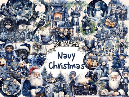 Navy Christmas Watercolor Clipart blue christmas png - Wonders Artist