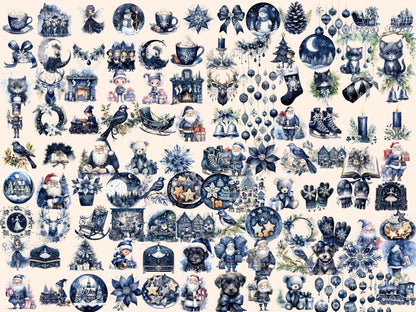 Navy Christmas Watercolor Clipart blue christmas png - Wonders Artist