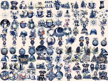 Navy Christmas Watercolor Clipart blue christmas png - Wonders Artist