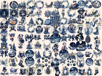 Navy Christmas Watercolor Clipart blue christmas png - Wonders Artist